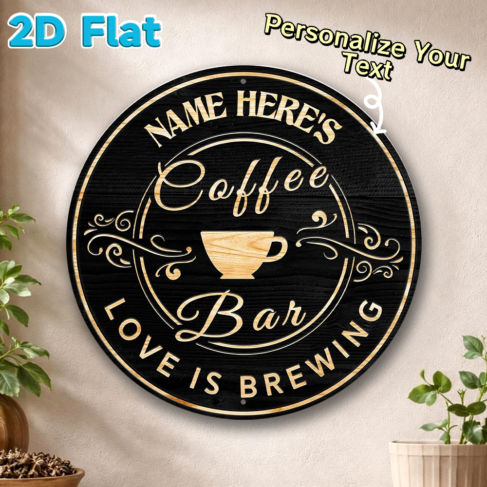 Home Bar And Kitchen - Custom Name Coffee Bar Round Metal