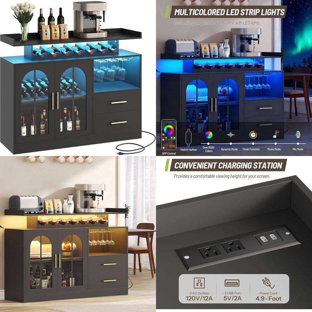 Home Bar And Cabinet - LED-Illuminated Wine & Liquor Cabinet with