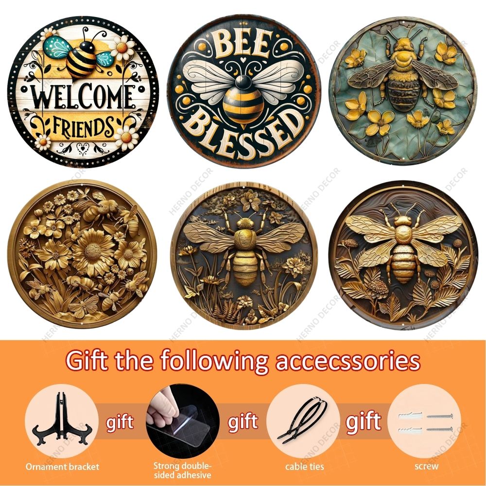 Home Bar Signs - Welcome Theme Bee Theme Round Metal