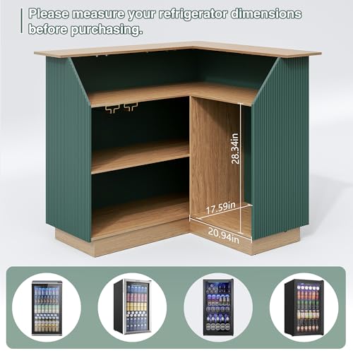 Green Fluted L-Shape Corner Ba - Home Bar And Fridge ulasan dan harga