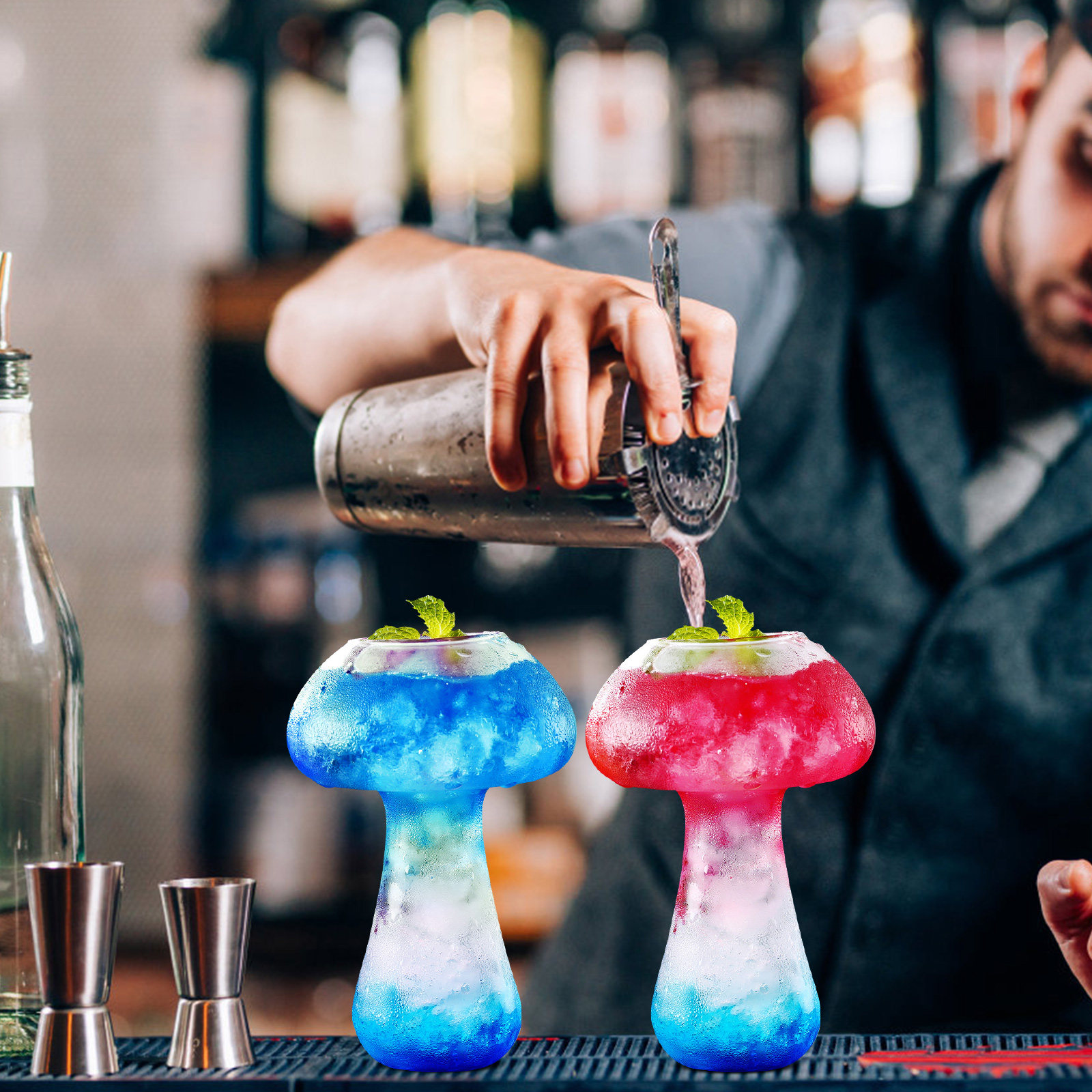 2Pcs Mushroom Glass Cup Transp - Home Bar Set ulasan dan harga