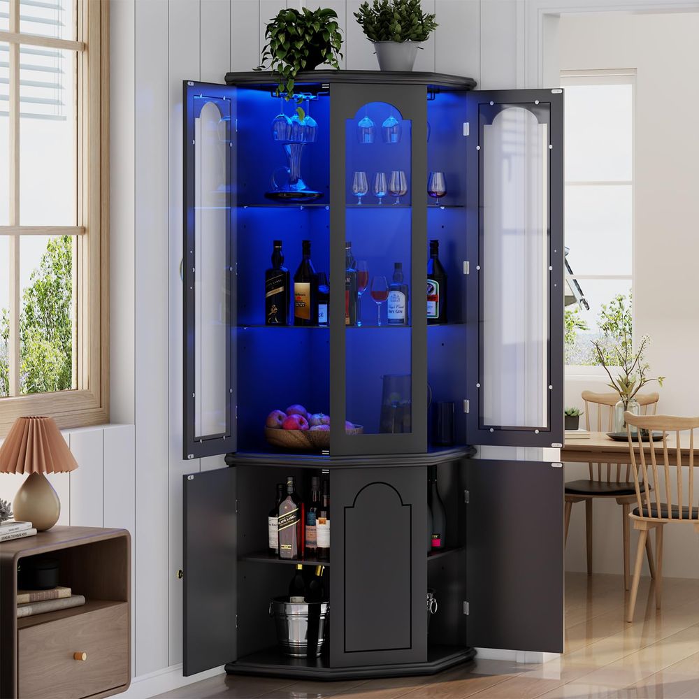 Corner Bar Cabinet w LED Light - Home Bar And Cabinet ulasan dan harga