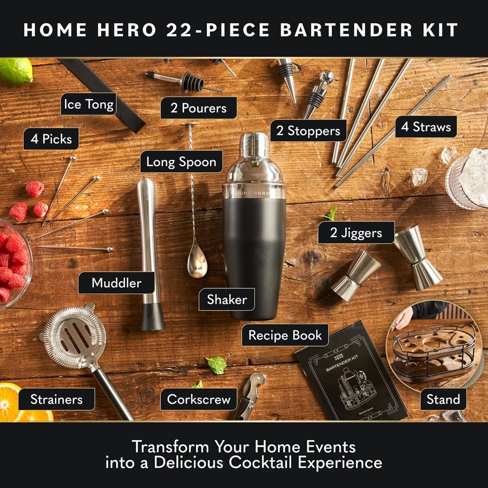 22-Piece Cocktail Shaker Set w - Cocktail Recipe Book ulasan dan harga